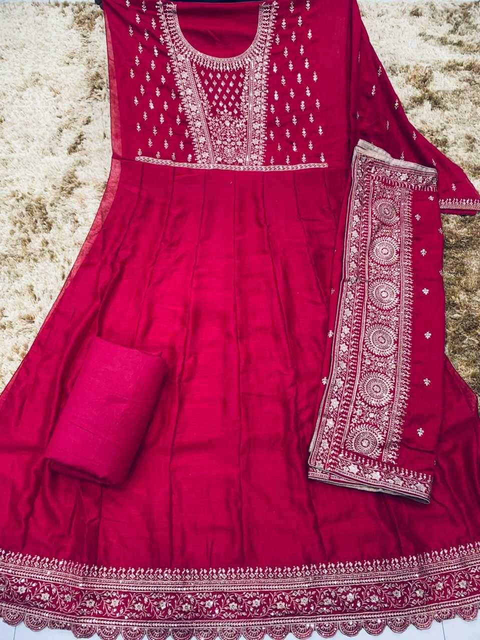 Vichitra Silk Embroidery Gowns Anarkali Long Gowns Sequin Gown - MYLUXURY LANE ENTERPRISE
